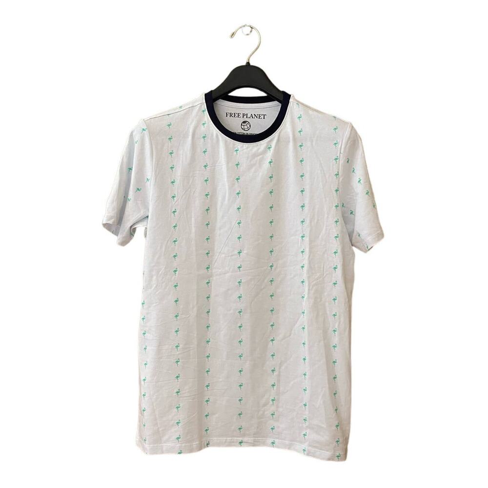 Free Planet Authentic Apparel White Teal Flamingo Shirt Size S